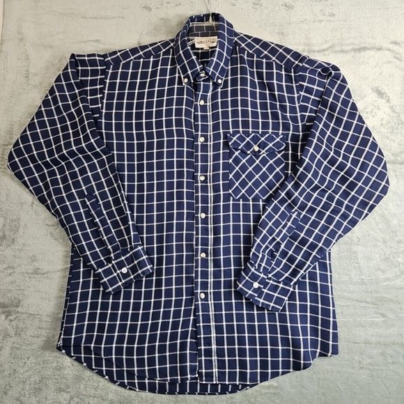 Hilton Field Men's Lg Navy Plaid Shirt Vintage Korea - Picture 1 of 9